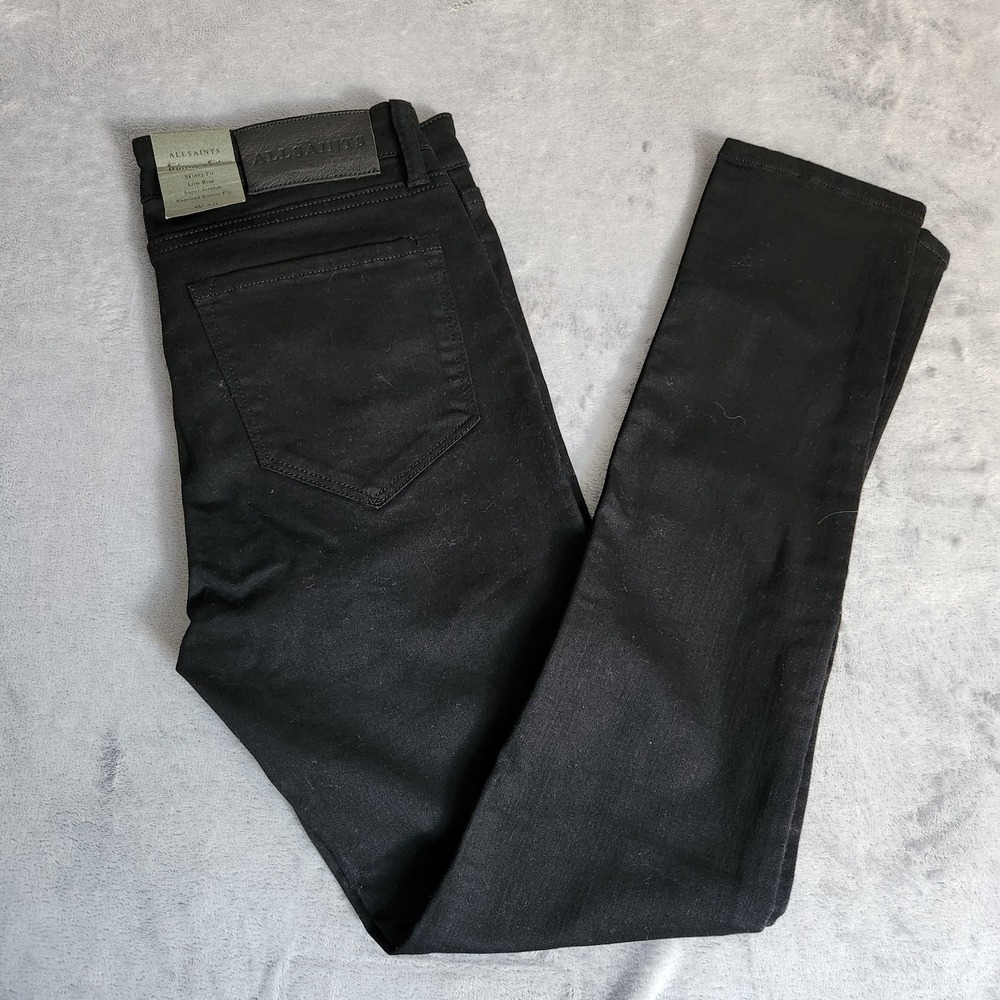 New AllSaints Button Mast Skinny Jeans Jet Black Exposed Fly 30 Cigarette Rocker